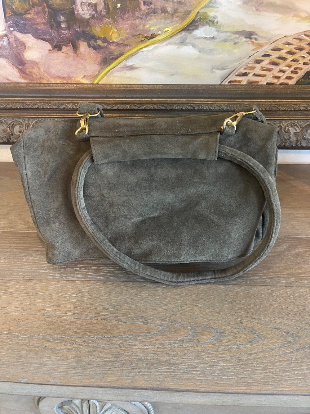Anthropologie Green Faux Suede Convertible Boho Hippie Slouchy Backpack Purse - Picture 2 of 6